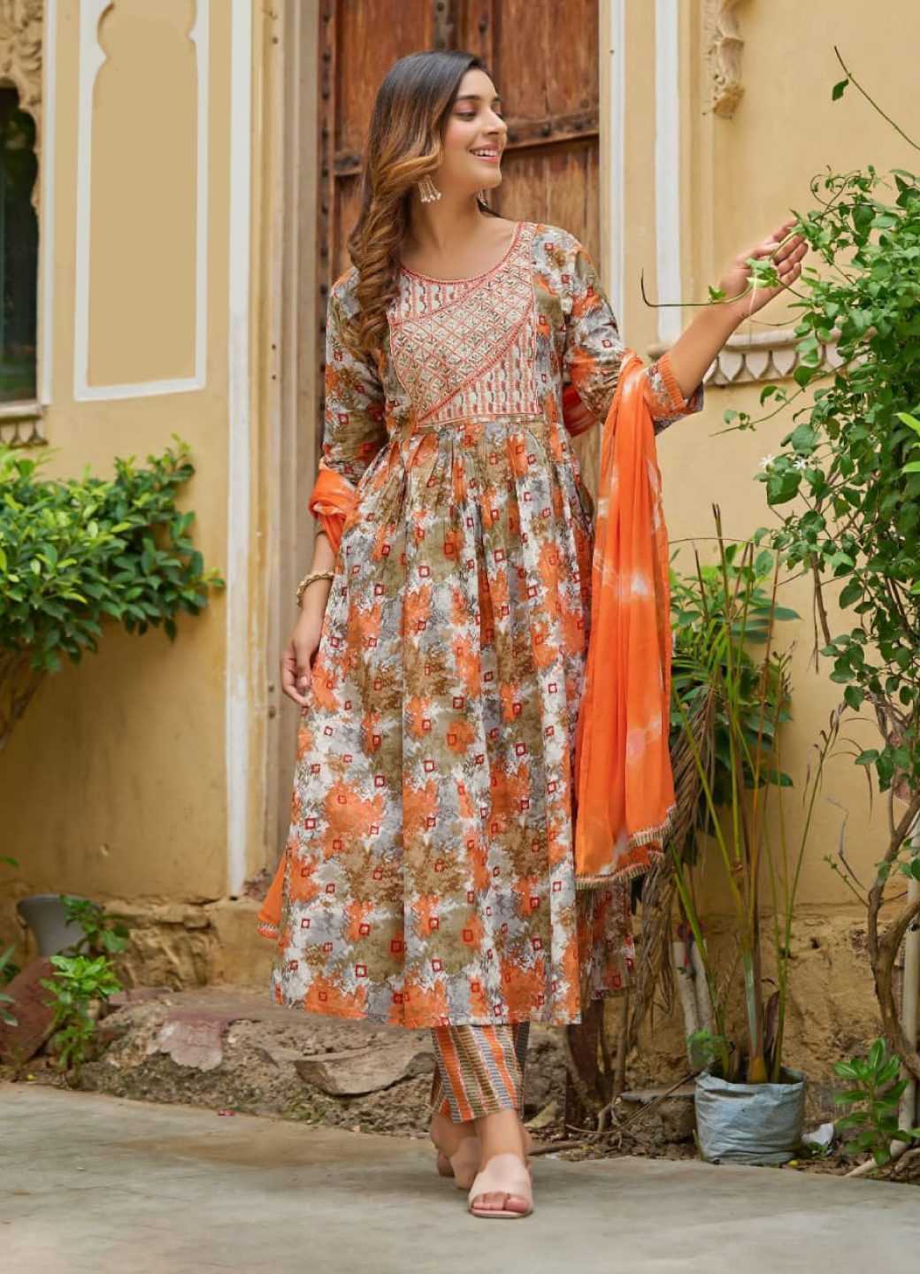 Kurta Sakshi Orange White DN202