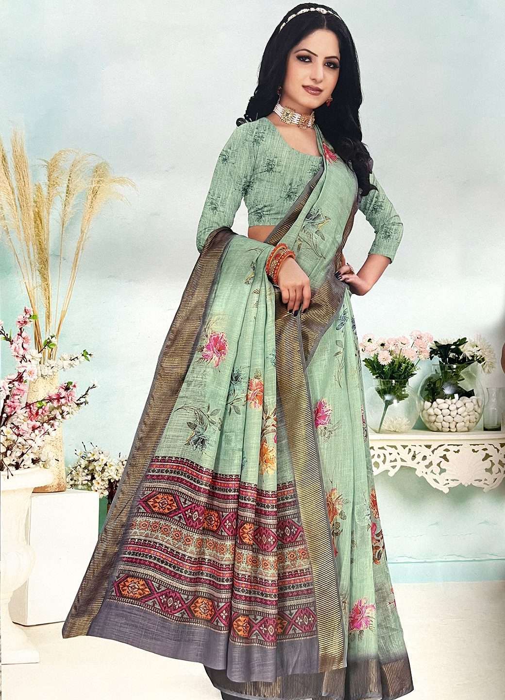 women saree light green