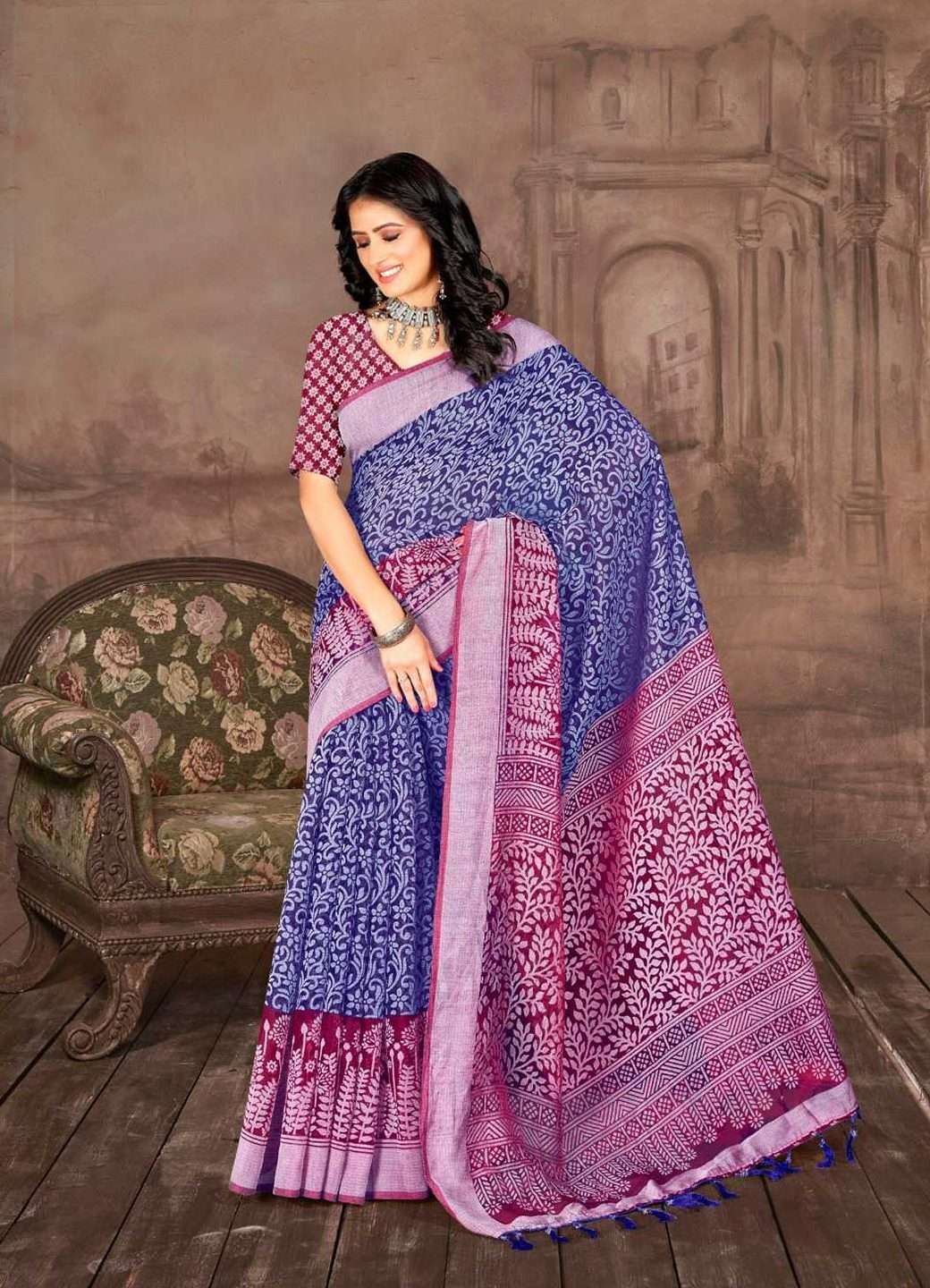 women saree pink and blue